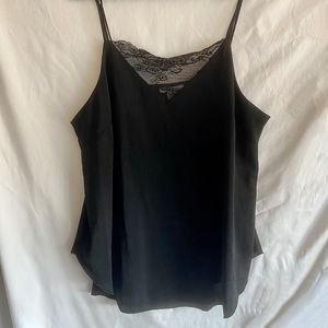 Black Tank Top- Deep V, Lace Detail